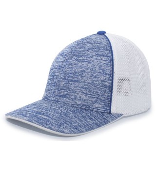 Pacific Headwear Aggressive Heather Trucker Flexfit Cap - Royal Heather/White/Royal Heather